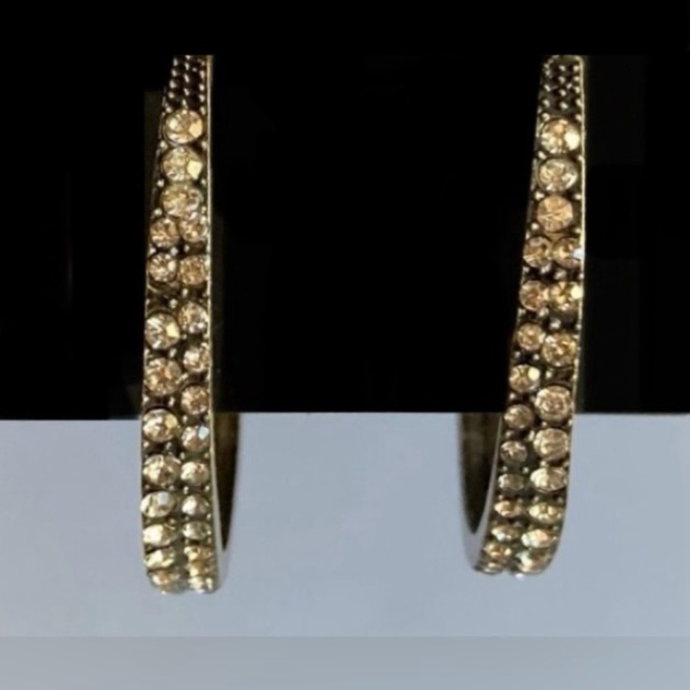 NWT Burnished Brass Rhinestone Hoop Earrings - Picture 2 of 14